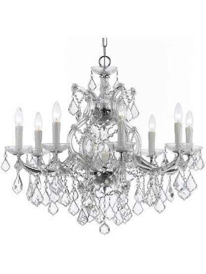 Maria Theresa Clear Crystal 9 Light Chandelier in Polished Chrome.